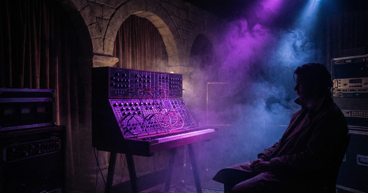 Darkwave: paesaggio notturno con sintetizzatori e atmosfera gotica elettronica